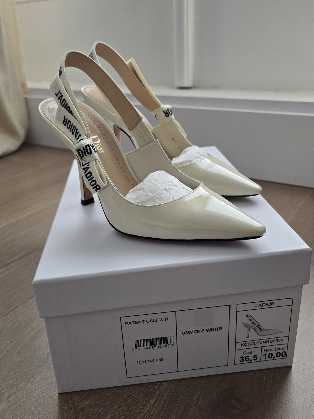 Dior Off-White Patent J'Adior Slingback Pumps